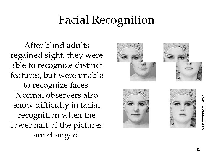 Facial Recognition Courtesy of Richard Le. Grand After blind adults regained sight, they were