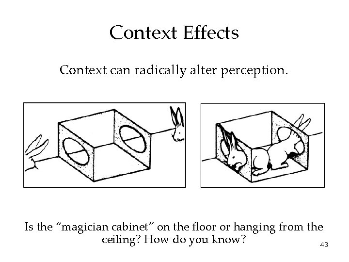 Context Effects Context can radically alter perception. Is the “magician cabinet” on the floor