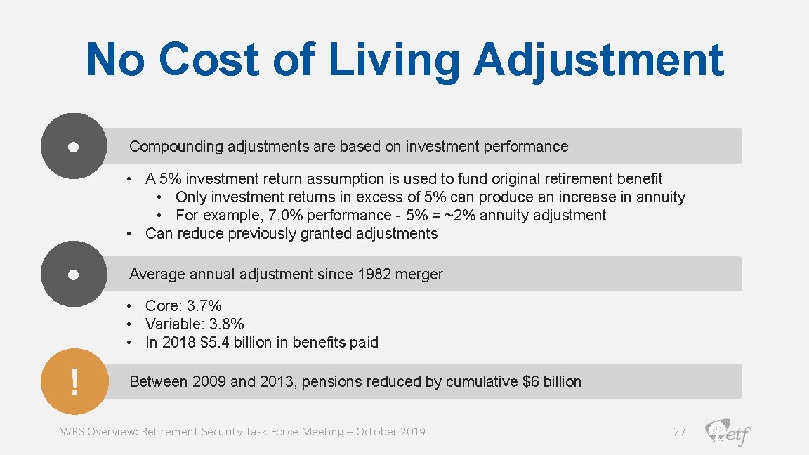 No Cost of Living Adjustment • Compounding adjustments are based on investment performance •