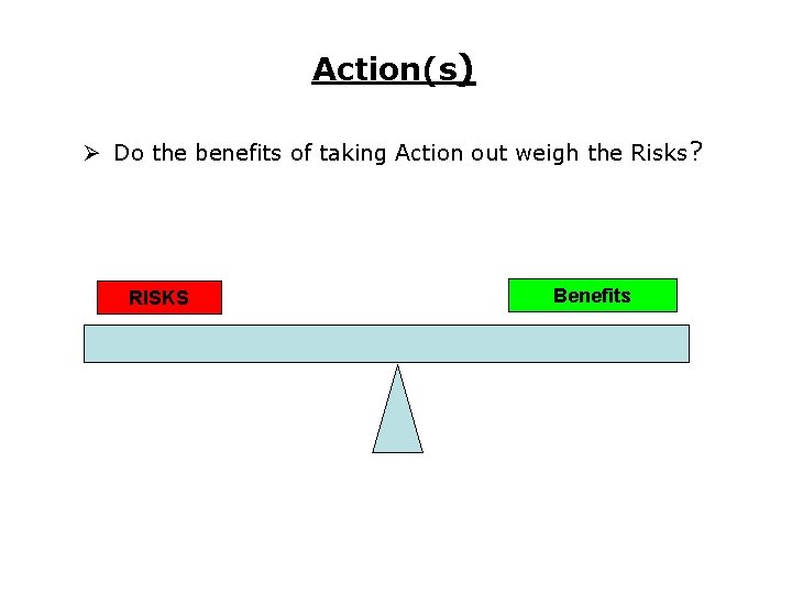 Action(s) Ø Do the benefits of taking Action out weigh the Risks? RISKS Benefits