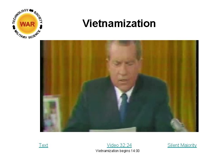 Vietnamization President Nixon gave major speech on Vietnamization policy November 3, 1969 Text Video