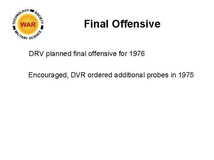 Final Offensive DRV planned final offensive for 1976 Encouraged, DVR ordered additional probes in