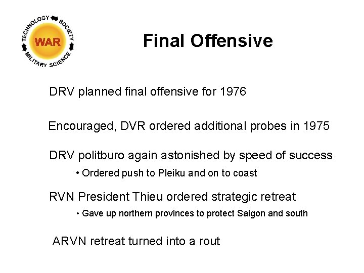 Final Offensive DRV planned final offensive for 1976 Encouraged, DVR ordered additional probes in