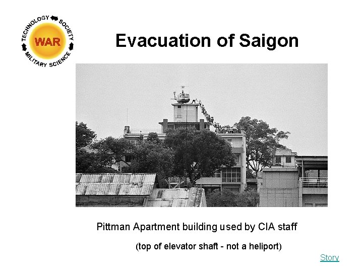 Evacuation of Saigon Pittman Apartment building used by CIA staff (top of elevator shaft