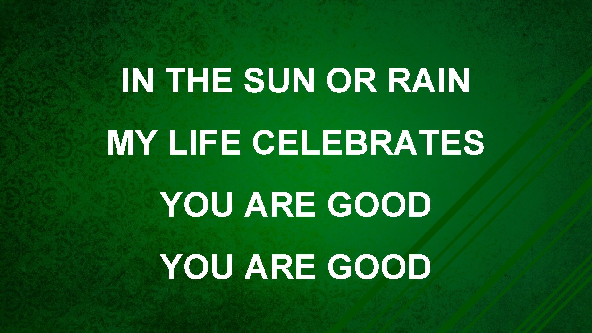 IN THE SUN OR RAIN MY LIFE CELEBRATES YOU ARE GOOD 