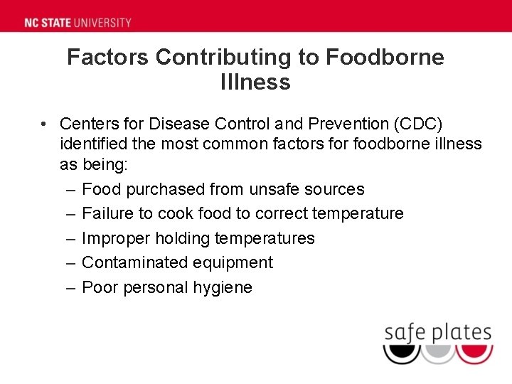Factors Contributing to Foodborne Illness • Centers for Disease Control and Prevention (CDC) identified Factors Contributing to Foodborne Illness • Centers for Disease Control and Prevention (CDC) identified