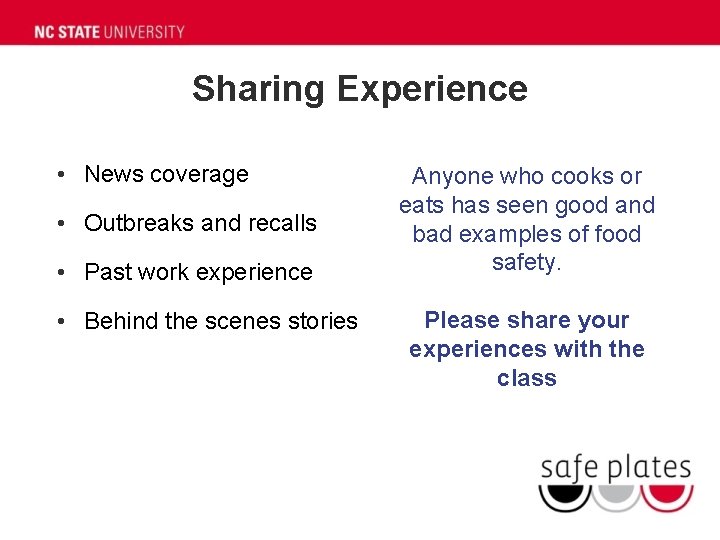 Sharing Experience • News coverage • Outbreaks and recalls • Past work experience • Sharing Experience • News coverage • Outbreaks and recalls • Past work experience •