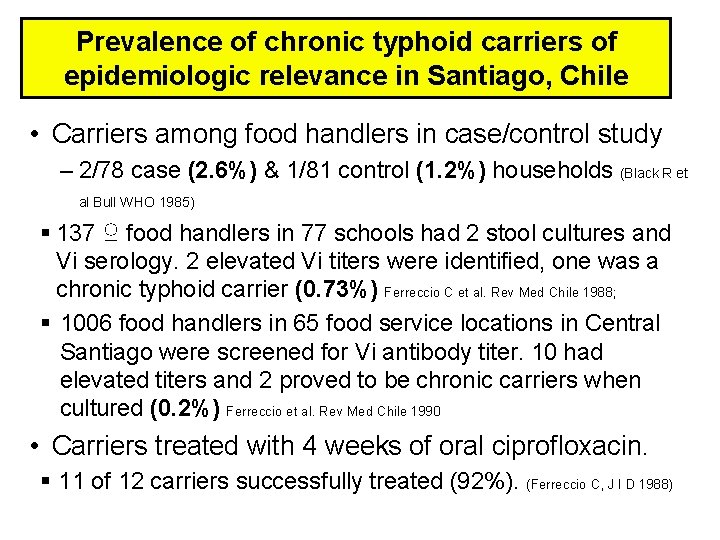 Prevalence of chronic typhoid carriers of epidemiologic relevance in Santiago, Chile • Carriers among Prevalence of chronic typhoid carriers of epidemiologic relevance in Santiago, Chile • Carriers among