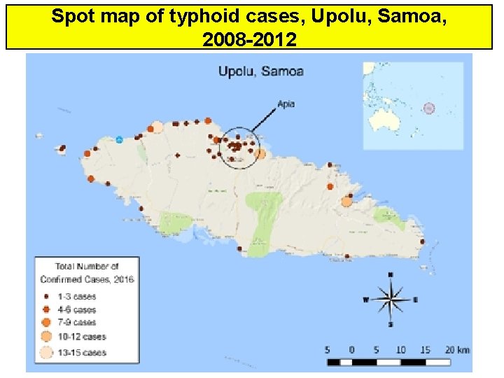 Spot map of typhoid cases, Upolu, Samoa, 2008 -2012 
