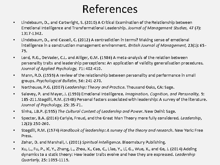 References • • • Lindebaum, D. , and Cartwright, S. (2010) A Critical Examination