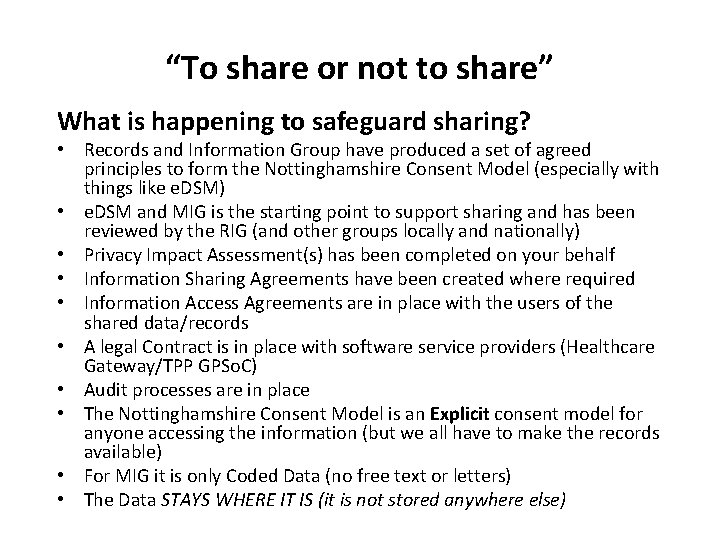 “To share or not to share” What is happening to safeguard sharing? • Records “To share or not to share” What is happening to safeguard sharing? • Records