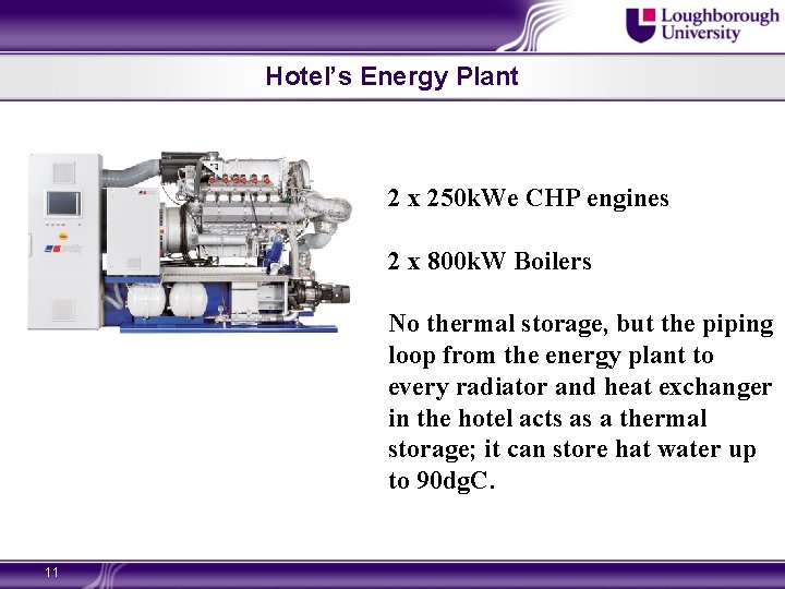 Hotel’s Energy Plant 2 x 250 k. We CHP engines 2 x 800 k.