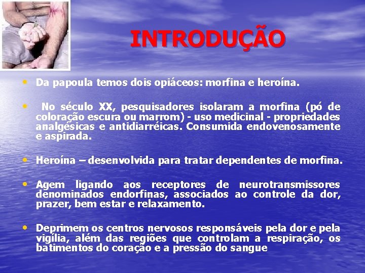 INTRODUÇÃO • Da papoula temos dois opiáceos: morfina e heroína. • No século XX,