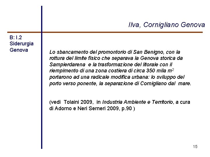  Ilva, Cornigliano Genova B: I. 2 Siderurgia Genova Lo sbancamento del promontorio di