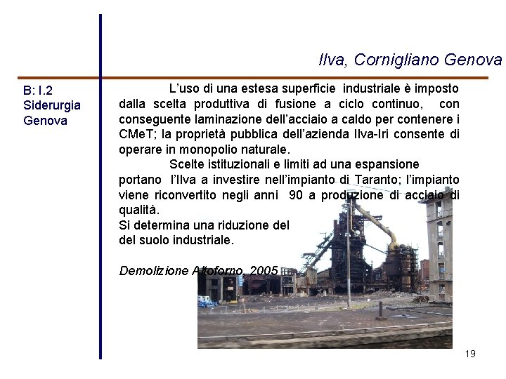  Ilva, Cornigliano Genova B: I. 2 Siderurgia Genova L’uso di una estesa superficie