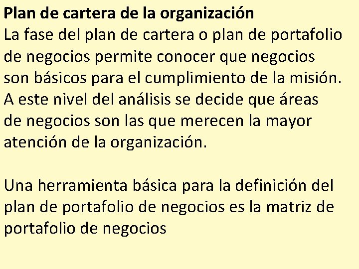 Plan de cartera de la organización La fase del plan de cartera o plan