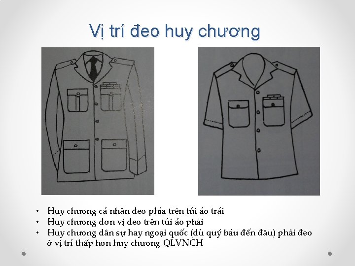 Vị trí đeo huy chương • Huy chương cá nhân đeo phía trên túi