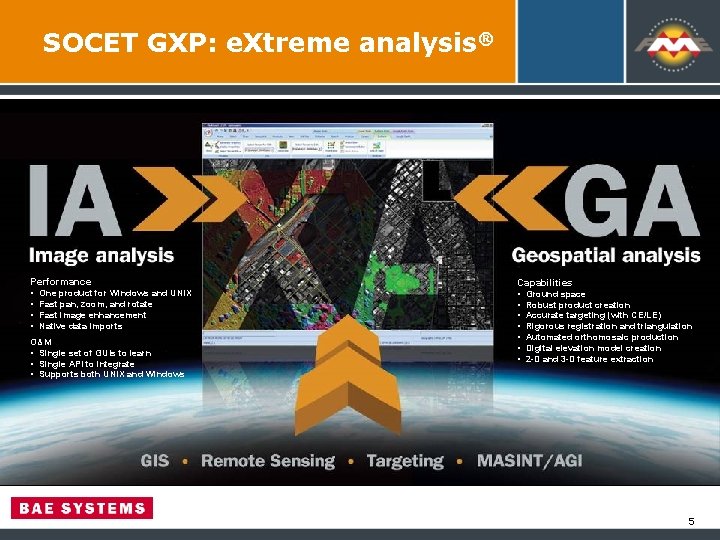 SOCET GXP: e. Xtreme analysis® Performance • • One product for Windows and UNIX SOCET GXP: e. Xtreme analysis® Performance • • One product for Windows and UNIX