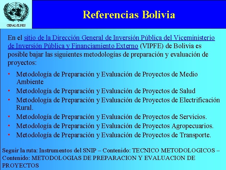 Referencias Bolivia CEPAL/ILPES En el sitio de la Dirección General de Inversión Pública del