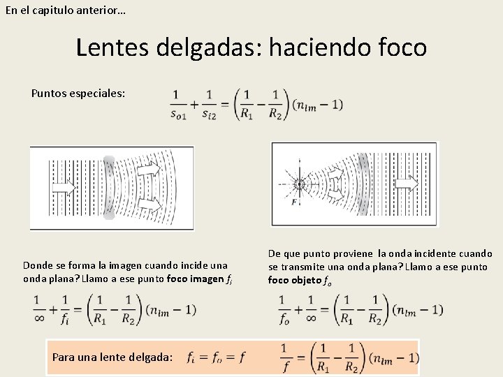 En el capitulo anterior… Lentes delgadas: haciendo foco Puntos especiales: Donde se forma la En el capitulo anterior… Lentes delgadas: haciendo foco Puntos especiales: Donde se forma la