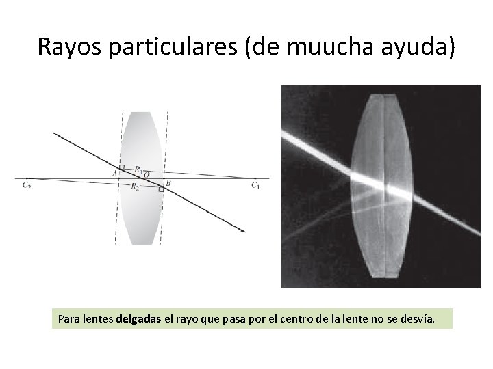 Rayos particulares (de muucha ayuda) Para lentes delgadas el rayo que pasa por el Rayos particulares (de muucha ayuda) Para lentes delgadas el rayo que pasa por el