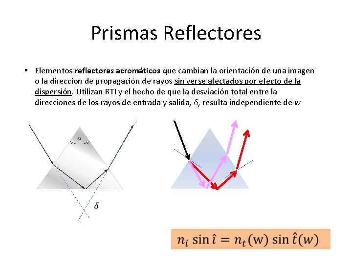 Prismas Reflectores § Elementos reflectores acromáticos que cambian la orientación de una imagen o Prismas Reflectores § Elementos reflectores acromáticos que cambian la orientación de una imagen o