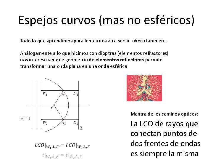 Espejos curvos (mas no esféricos) Todo lo que aprendimos para lentes nos va a Espejos curvos (mas no esféricos) Todo lo que aprendimos para lentes nos va a