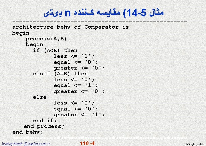  ﺑیﺘی n کﻨﻨﺪﻩ ﻣﻘﺎﻳﺴﻪ (14 -5 ﻣﺜﺎﻝ -------------------------architecture behv of Comparator is begin