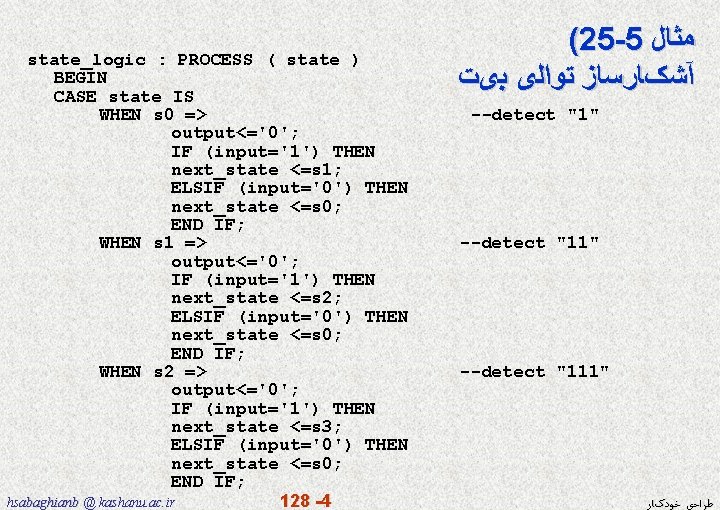 state_logic : PROCESS ( state ) BEGIN CASE state IS WHEN s 0 =>