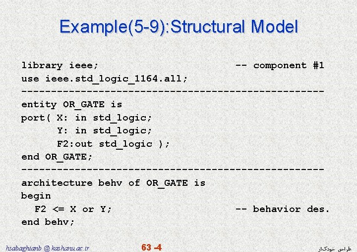 Example(5 -9): Structural Model library ieee; -- component #1 use ieee. std_logic_1164. all; -------------------------entity