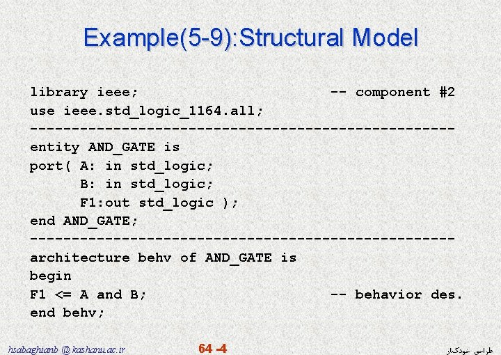 Example(5 -9): Structural Model library ieee; -- component #2 use ieee. std_logic_1164. all; -------------------------entity