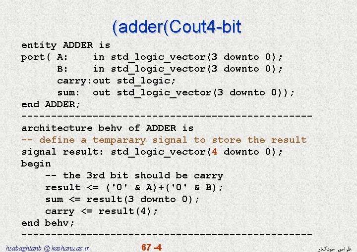 (adder(Cout 4 -bit entity ADDER is port( A: in std_logic_vector(3 downto 0); B: in