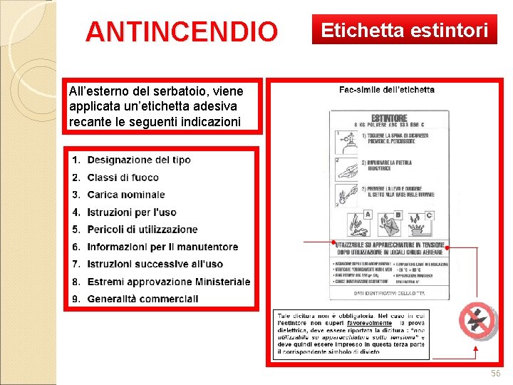 ANTINCENDIO Etichetta estintori All’esterno del serbatoio, viene applicata un’etichetta adesiva recante le seguenti indicazioni