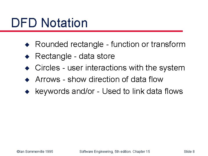 DFD Notation u u u Rounded rectangle - function or transform Rectangle - data