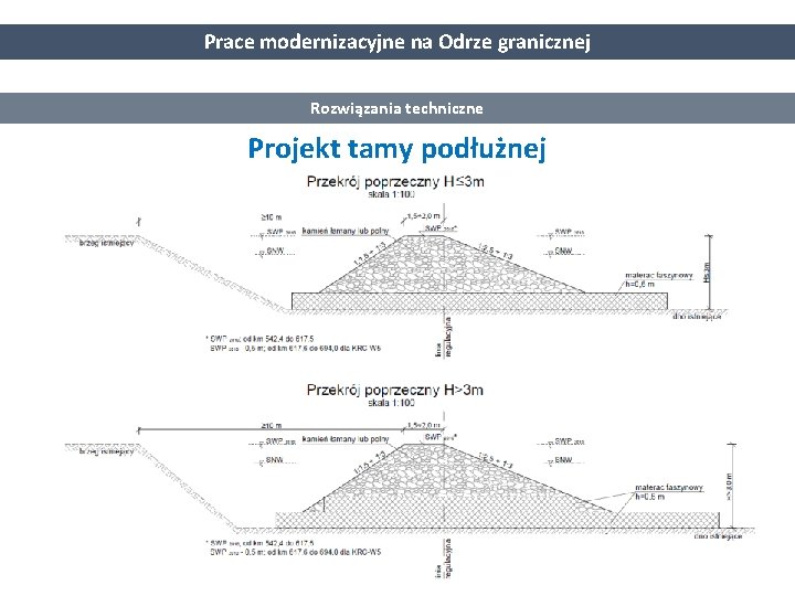 Prace modernizacyjne na Odrze granicznej Rozwiązania techniczne Projekt tamy podłużnej 12 