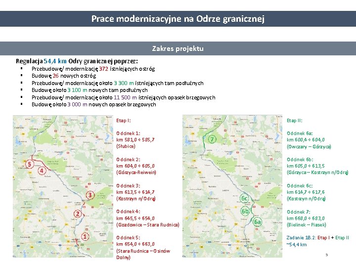 Prace modernizacyjne na Odrze granicznej Zakres projektu Regulacja 54, 4 km Odry granicznej poprzez: