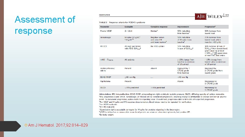 Assessment of response Am J Hematol. 2017; 92: 814– 829 