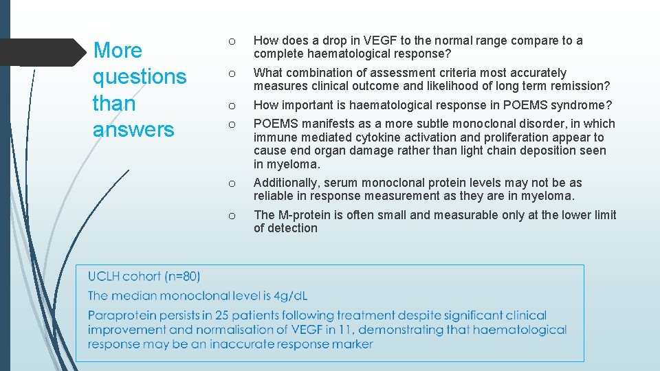 More questions than answers o How does a drop in VEGF to the normal