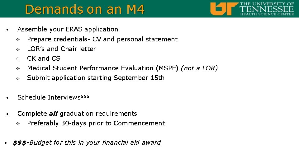 Demands on an M 4 • Assemble your ERAS application v Prepare credentials- CV