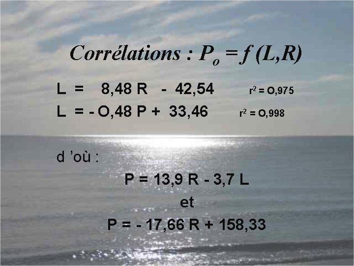 Corrélations : Po = f (L, R) L = 8, 48 R - 42,