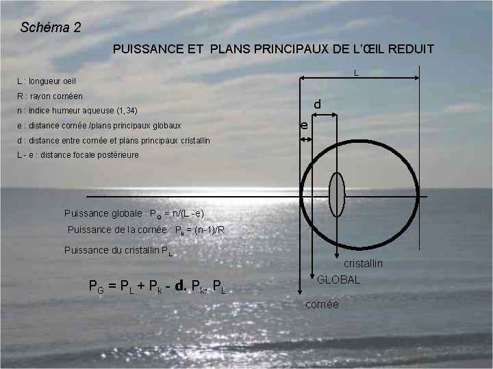 Schéma 2 PUISSANCE ET PLANS PRINCIPAUX DE L’ŒIL REDUIT L L : longueur oeil