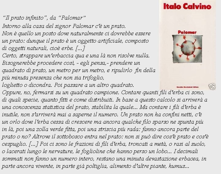 “Il prato infinito”, da “Palomar” Intorno alla casa del signor Palomar c'è un prato.