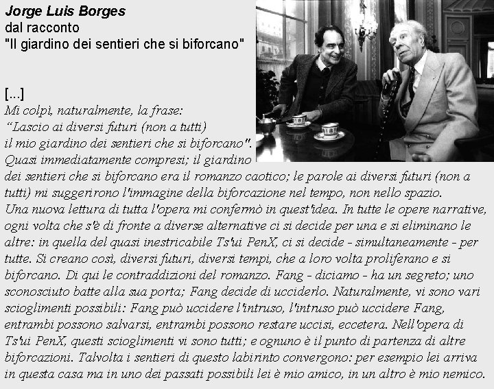 Jorge Luis Borges dal racconto "Il giardino dei sentieri che si biforcano" [. .