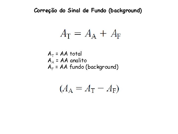 Correção do Sinal de Fundo (background) AT = AA total AA = AA analito