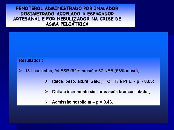 FENOTEROL ADMINISTRADO POR INALADOR DOSIMETRADO ACOPLADO A ESPAÇADOR ARTESANAL E POR NEBULIZADOR NA CRISE