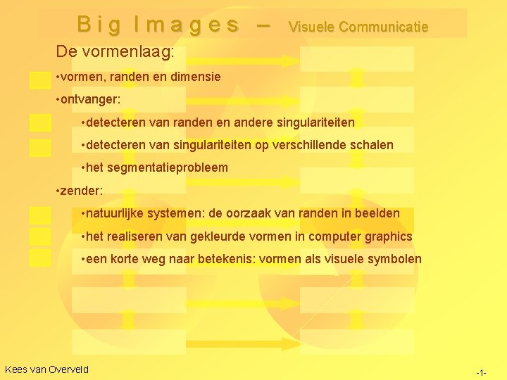 Big Images – Visuele Communicatie De vormenlaag: • vormen, randen en dimensie • ontvanger: