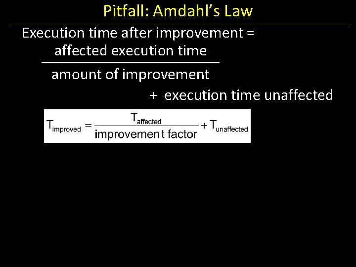 Pitfall: Amdahl’s Law Execution time after improvement = affected execution time amount of improvement