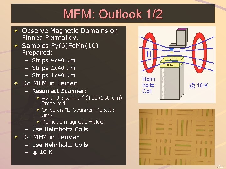 MFM: Outlook 1/2 Observe Magnetic Domains on Pinned Permalloy. Samples Py(6)Fe. Mn(10) Prepared: –