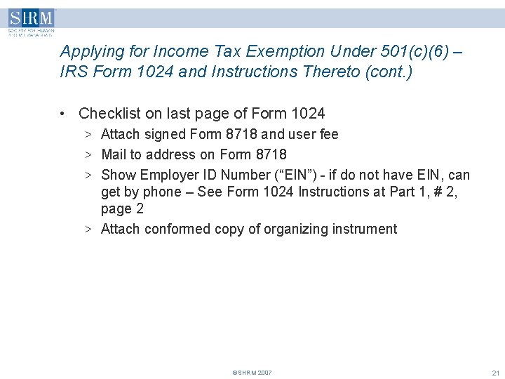 Applying for Income Tax Exemption Under 501(c)(6) – IRS Form 1024 and Instructions Thereto