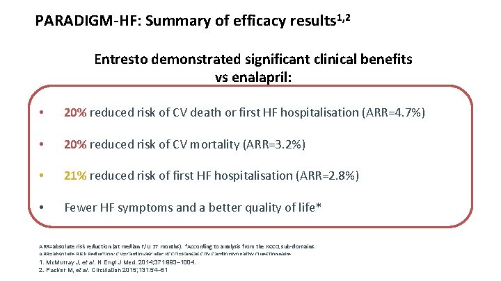 PARADIGM-HF: Summary of efficacy results 1, 2 Entresto demonstrated significant clinical benefits vs enalapril: PARADIGM-HF: Summary of efficacy results 1, 2 Entresto demonstrated significant clinical benefits vs enalapril: